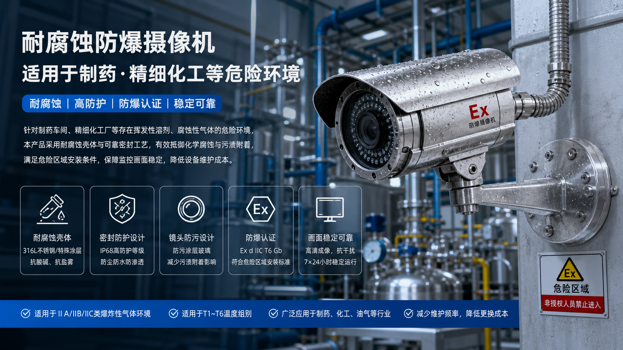 防爆摄像机:适配制药精细化工车间,解决溶剂腐蚀监控难题