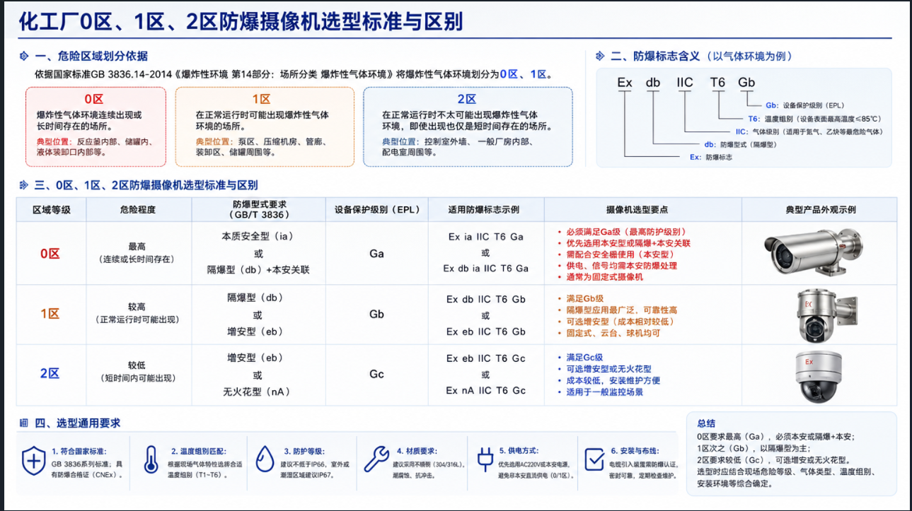 化工厂0区、1区、2区防爆摄像机选型标准与区别